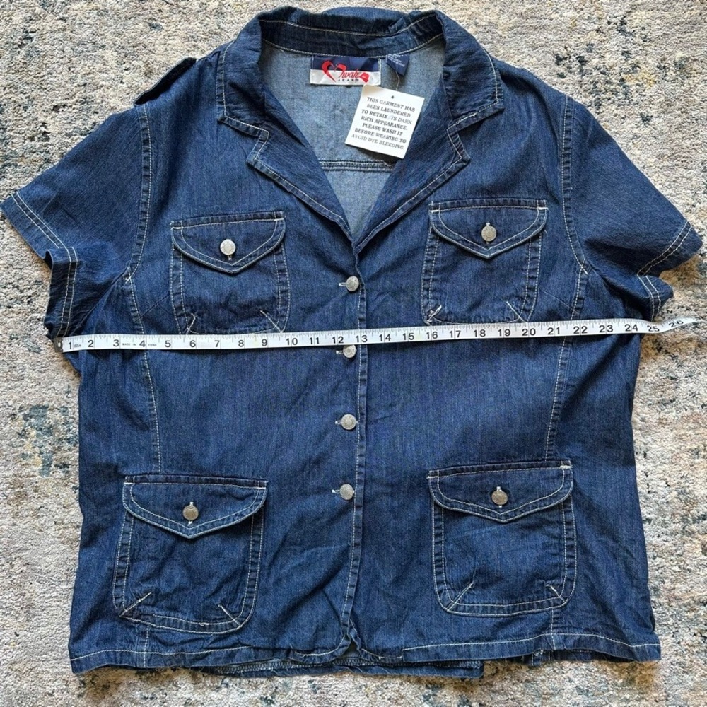 VTG Mwah Jeans Y2K Denim Safari Jacket Short Sleeve Utility Top Plus‎ Size 22/24 - Picture 4 of 6